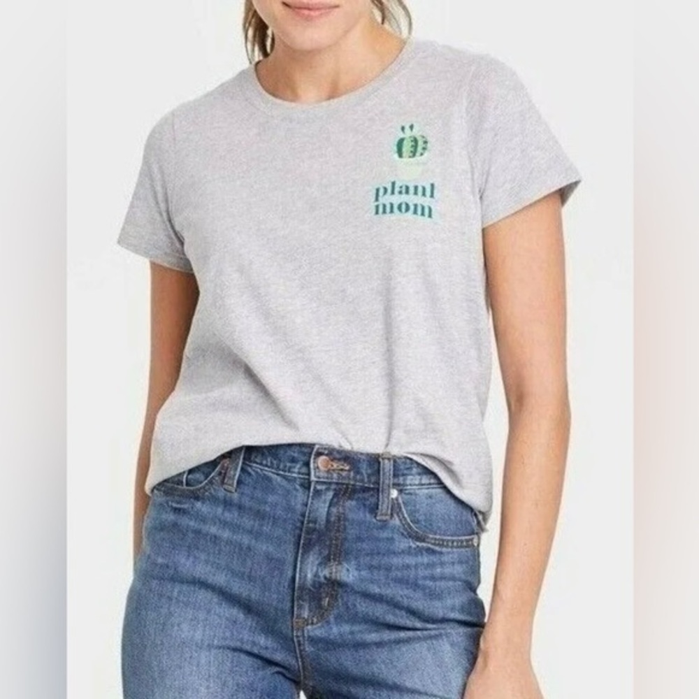 NWT PLANT MOM Heather Gray Short Sleeve Cactus Tee T-Shirt Doe Plus Size New